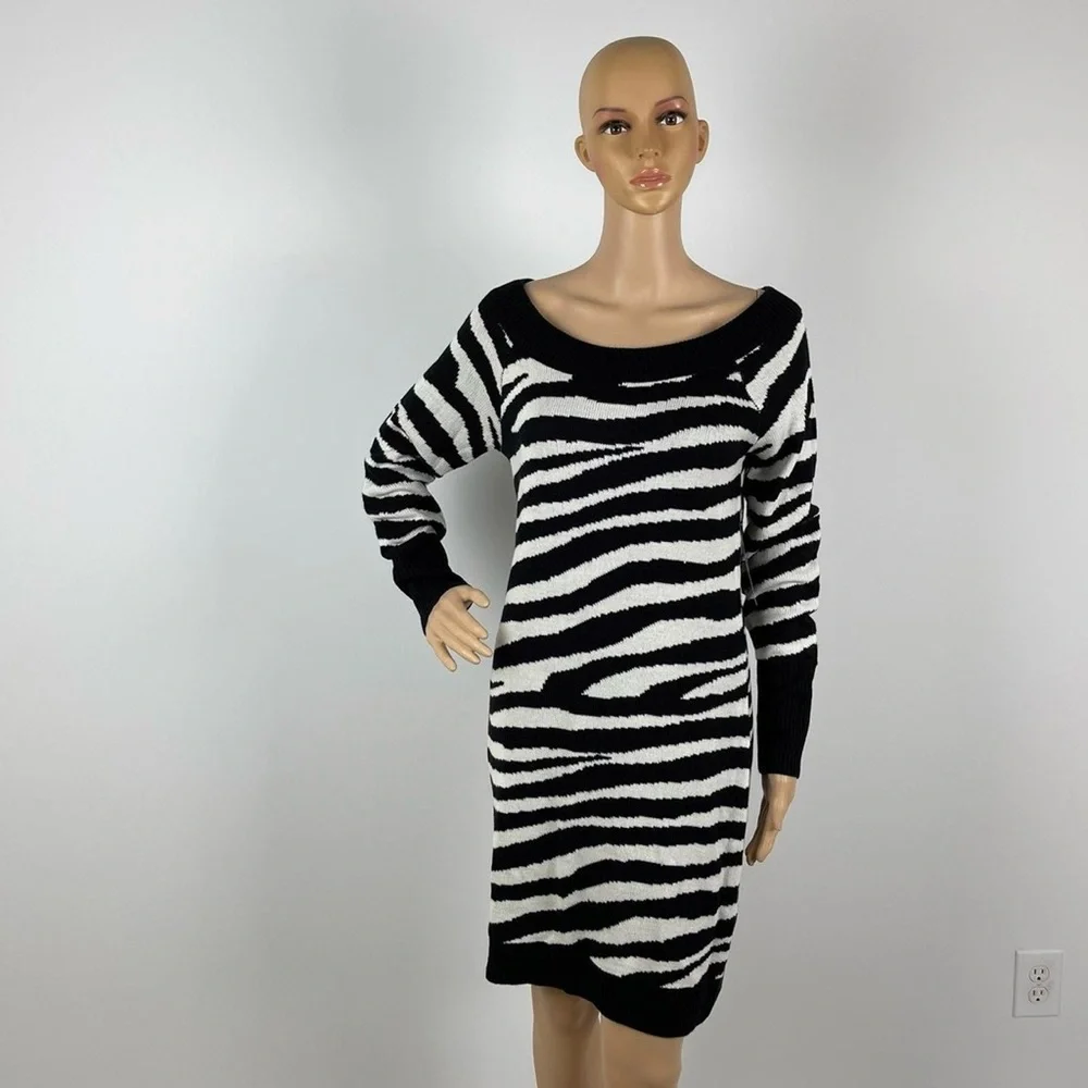 New York and Company Zebra Print Black and White Sweater Dress